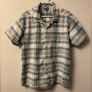 Eddie Bauer Linen Blend Button Up Plaid Shirt